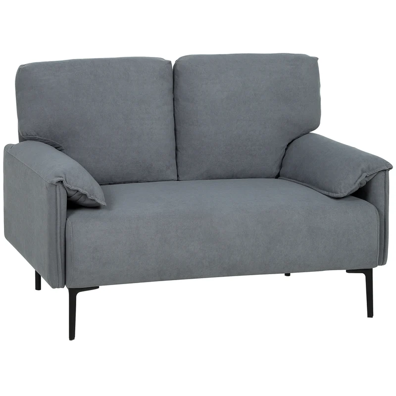 Canapé 2 places salon 127 x 72 x 84 cm confort rembourré accoudoirs matelassés moderne minimaliste en polyester gris 21_0003554