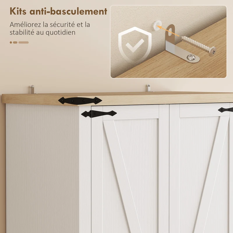 Buffet haut de cuisine 76 x 40 x 180 cm rangement optimisé sécurité anti-basculement rustique et vintage en MDF blanc 21_0003380