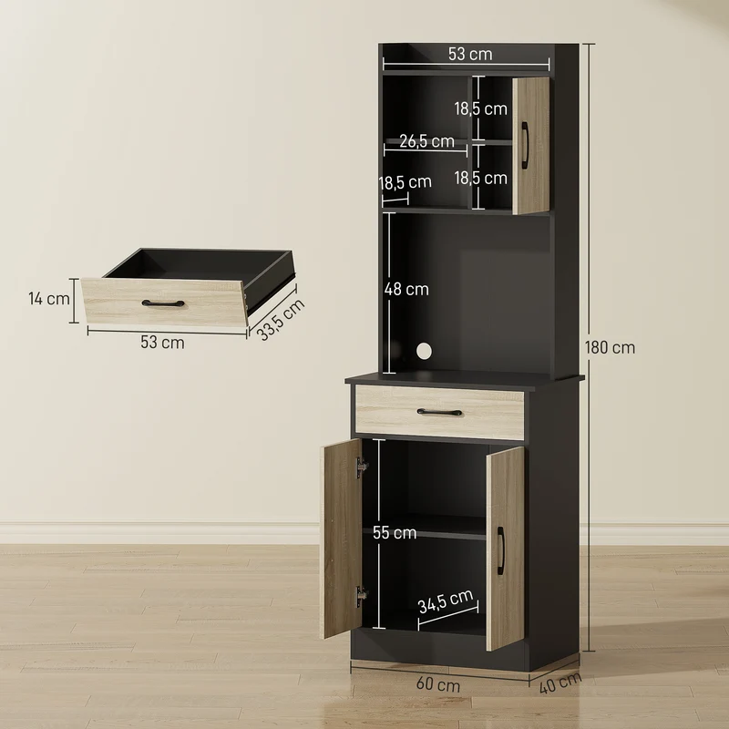 Buffet haut de cuisine 60 x 40 x 180 cm gain de place rangement organisé moderne en panneau de particules bois naturel 21_0003333