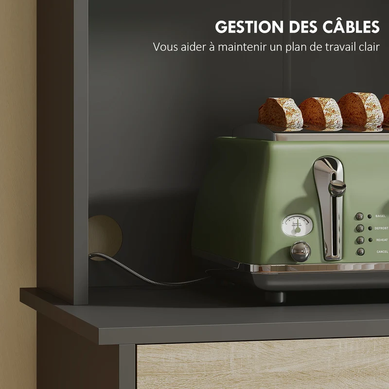 Buffet haut de cuisine 60 x 40 x 180 cm gain de place rangement organisé moderne en panneau de particules bois naturel 21_0003333