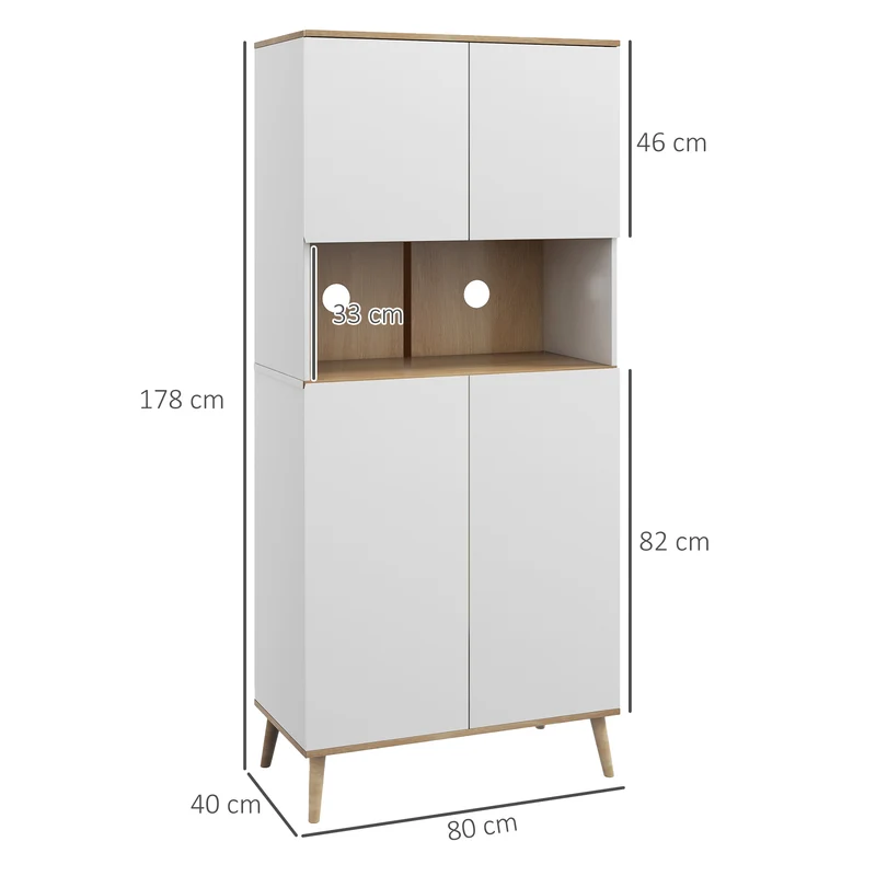 Buffet de cuisine 80 x 40 x 178 cm 2 placards étagères réglables grande niche scandinave en panneau de particules blanc 21_0003210