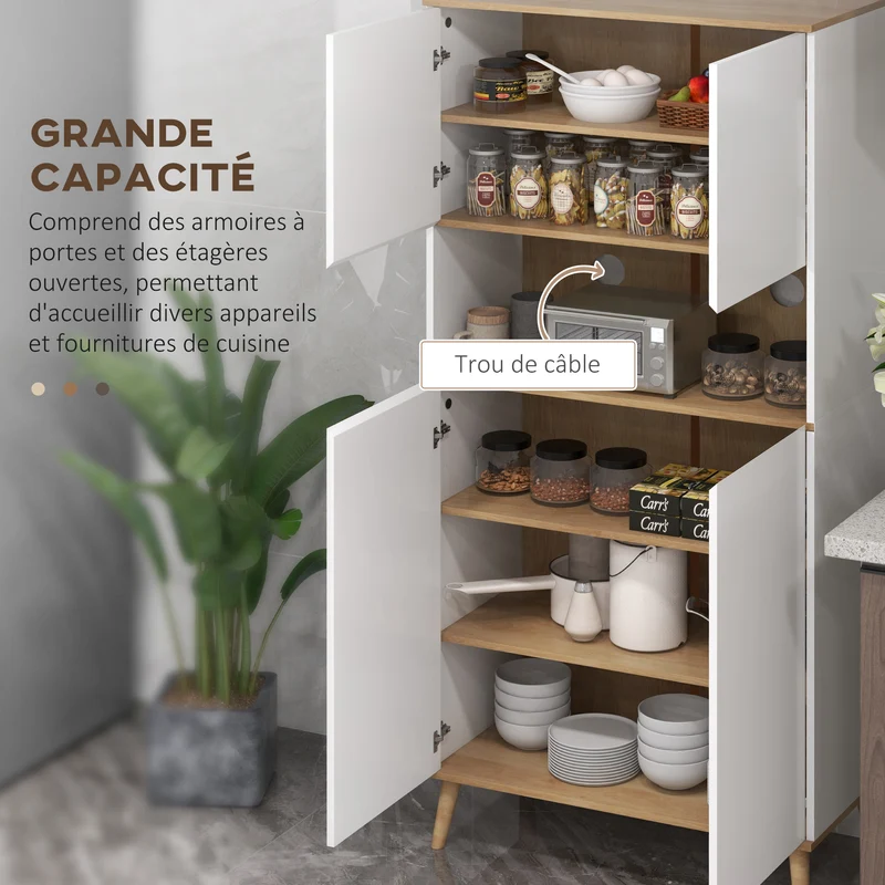 Buffet de cuisine 80 x 40 x 178 cm 2 placards étagères réglables grande niche scandinave en panneau de particules blanc 21_0003210