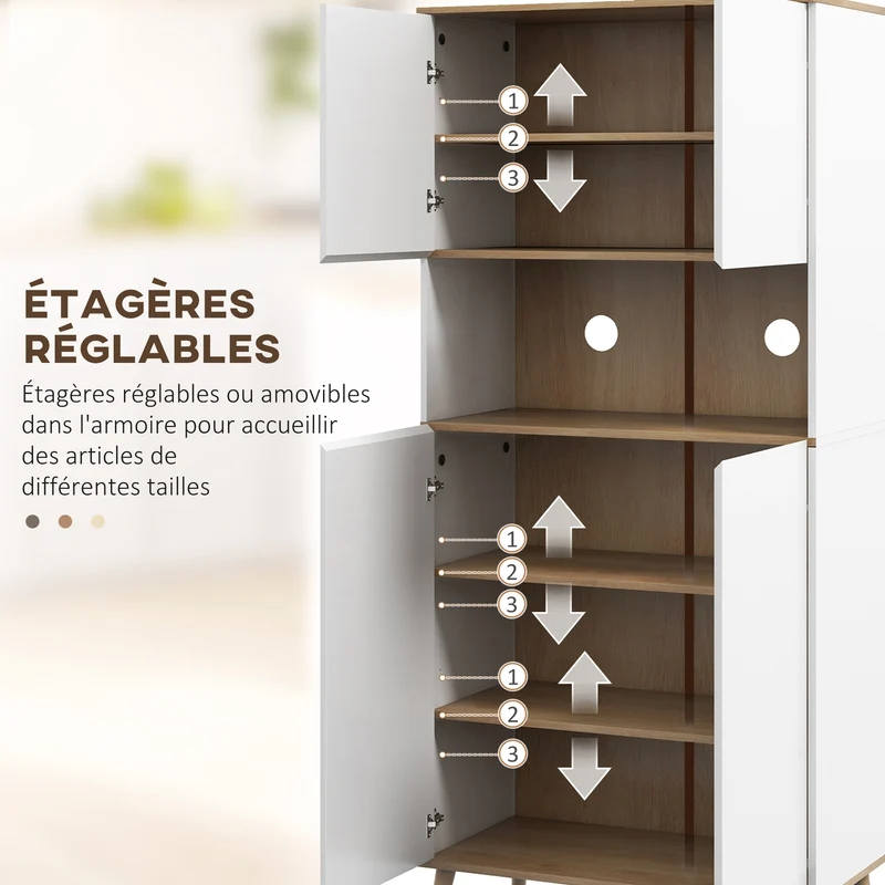 Buffet de cuisine 80 x 40 x 178 cm 2 placards étagères réglables grande niche scandinave en panneau de particules blanc 21_0003210