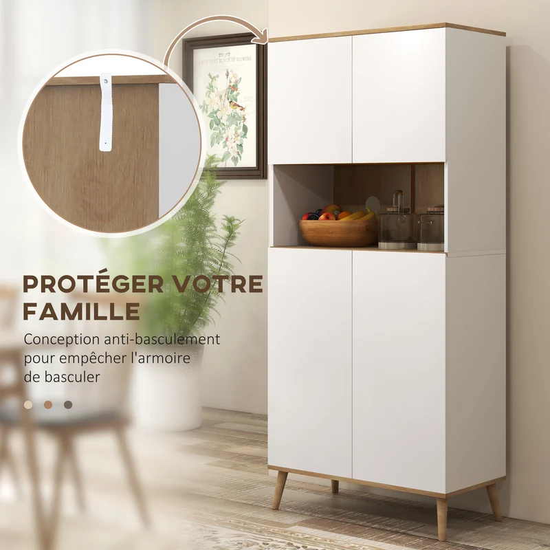 Buffet de cuisine 80 x 40 x 178 cm 2 placards étagères réglables grande niche scandinave en panneau de particules blanc 21_0003210