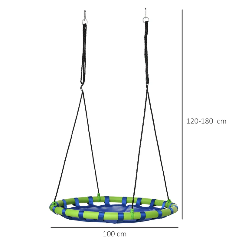 Balançoire nid d'oiseau ronde jardin 100 x 120-180 cm capacité 150 kg assise confortable contemporain en textilène bleu 21_0000365