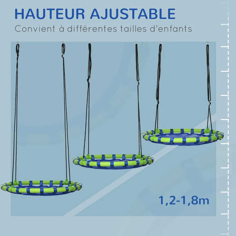 Balançoire nid d'oiseau ronde jardin 100 x 120-180 cm capacité 150 kg assise confortable contemporain en textilène bleu 21_0000365