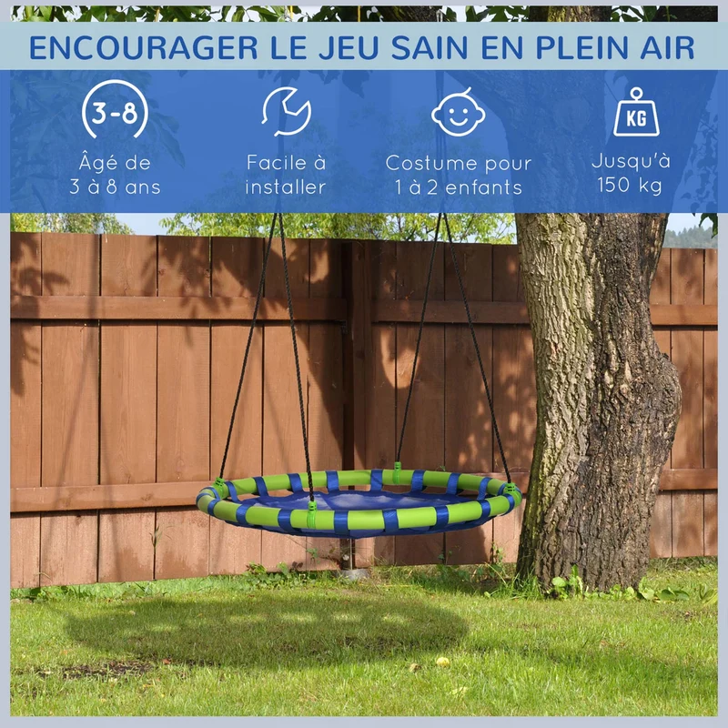 Balançoire nid d'oiseau ronde jardin 100 x 120-180 cm capacité 150 kg assise confortable contemporain en textilène bleu 21_0000365