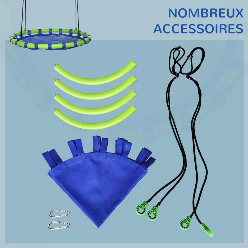 Balançoire nid d'oiseau ronde jardin 100 x 120-180 cm capacité 150 kg assise confortable contemporain en textilène bleu 21_0000365
