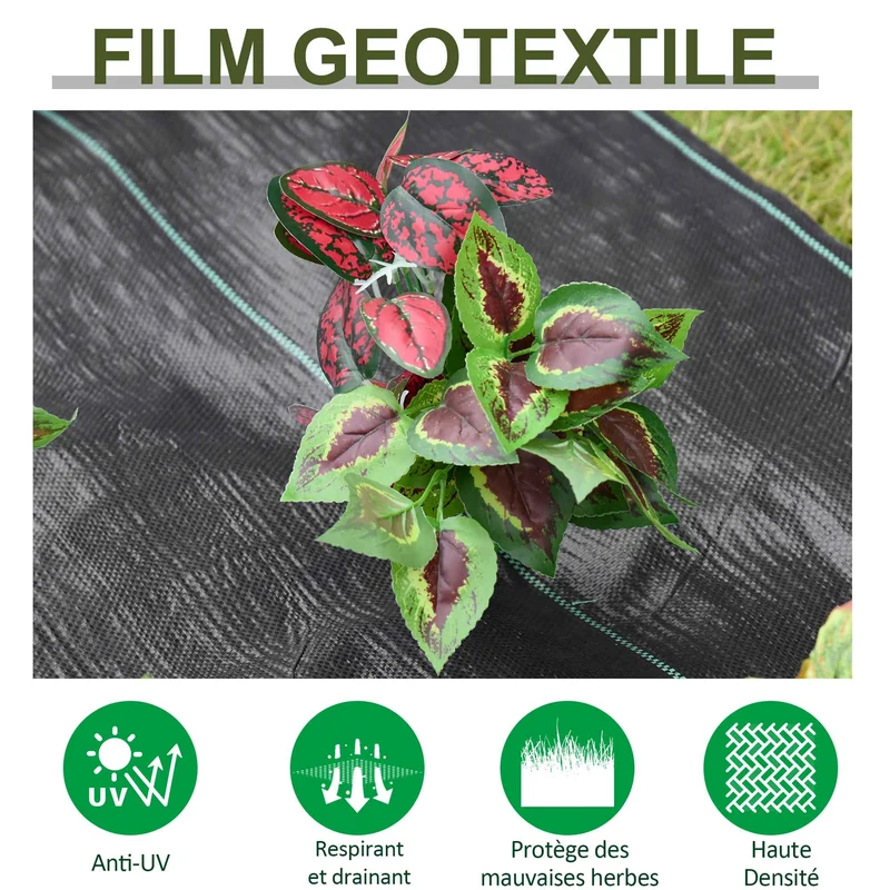 Toile de paillage anti mauvaises herbes 50 x 1 m perméable et indéchirable jardin potager contemporain épuré en PP noir 21_0004197