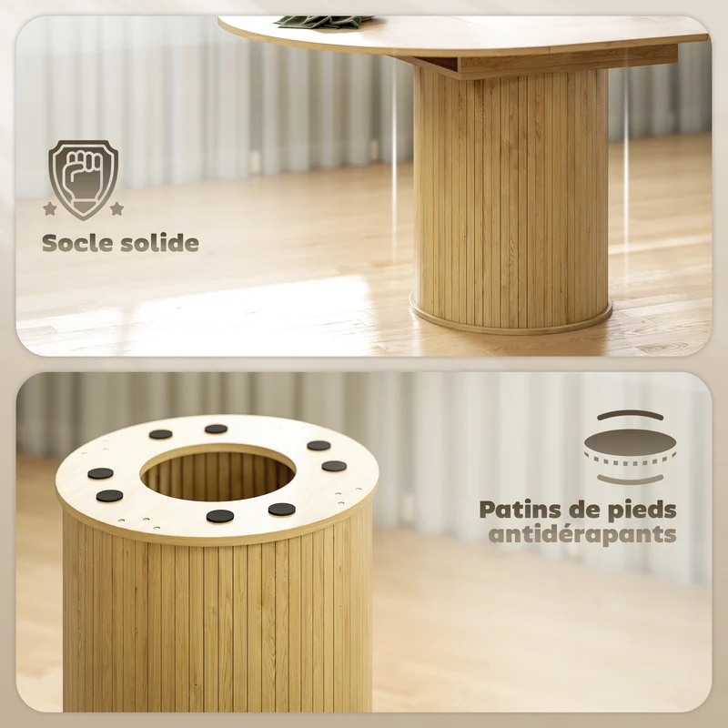 Table à manger extensible ovale 150 x 110 x 75 cm rallonges dissimulées bords arrondis rustique en MDF bois naturel 21_0003316
