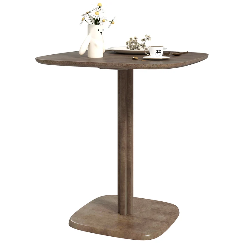 Table à manger carrée 70 x 70 x 75 cm plateau épais coins arrondis moderne épuré pour cuisine en bois d'hévéa marron 21_0003310