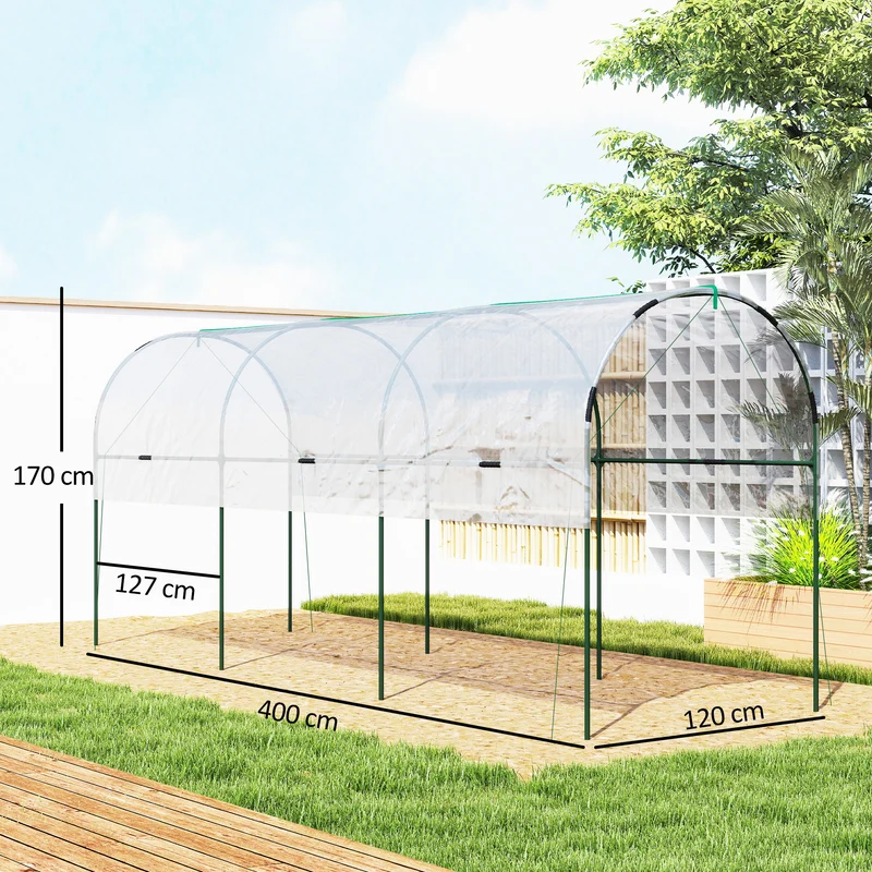 Serre tunnel tomates 400 x 120 x 170 cm protection anti intempéries montage facile classique compacte en PVC transparent 21_0004299