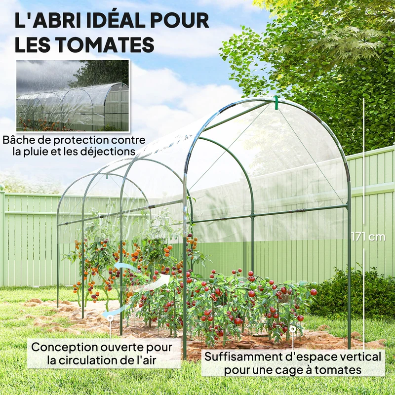 Serre tunnel tomates 400 x 120 x 170 cm protection anti intempéries montage facile classique compacte en PVC transparent 21_0004299