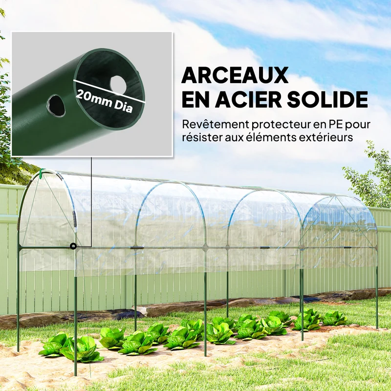 Serre tunnel tomates 400 x 120 x 170 cm protection anti intempéries montage facile classique compacte en PVC transparent 21_0004299