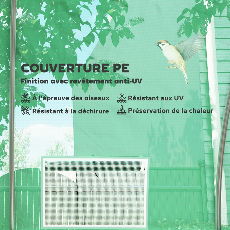 Serre de jardin tunnel 800 x 300 x 200 cm protection anti uv anti oiseaux solide style contemporain en polyéthylène vert 21_0005406
