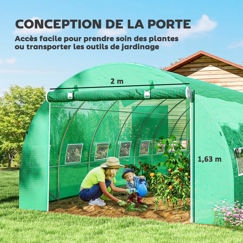 Serre de jardin tunnel 800 x 300 x 200 cm protection anti uv anti oiseaux solide style contemporain en polyéthylène vert 21_0005406