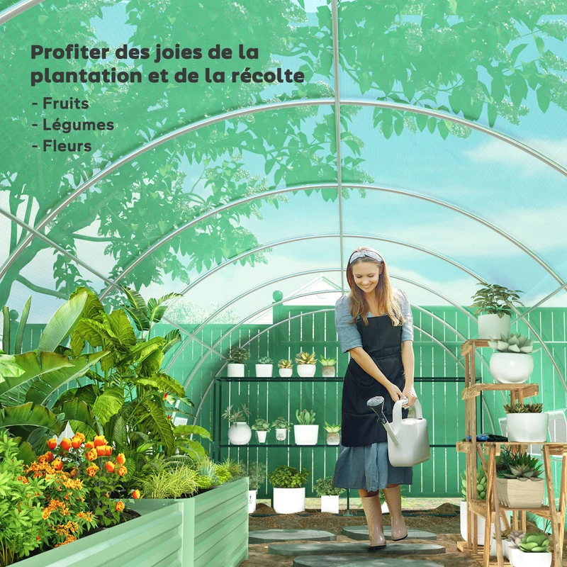 Serre de jardin tunnel 800 x 300 x 200 cm protection anti uv anti oiseaux solide style contemporain en polyéthylène vert 21_0005406