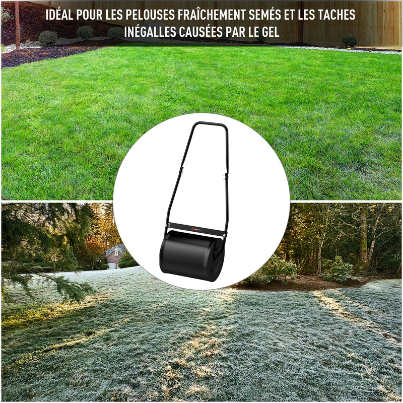 Rouleau à gazon manuel jardin 50 x 32 x 108 cm manche ergonomique démontable lestage 30 l léger industriel en acier noir 21_0004130