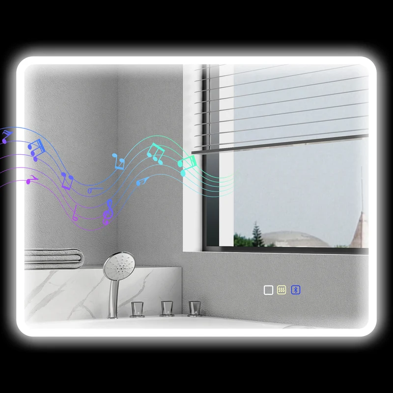 Miroir de salle de bain mural 90 x 70 x 3,5 cm éclairage à led réglable anti-buée tactile design en verre trempé argenté 21_0002091
