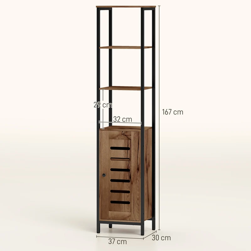 Meuble colonne salle de bain 37 x 30 x 167 cm gain de place étagères réglables industriel en panneau de particules marron 21_0001966