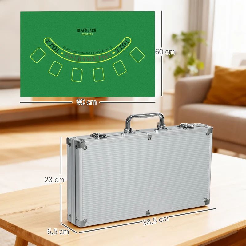 Mallette poker complète tournoi 38,5 x 23 x 6,5 cm verrouillable transportable 7 à 8 joueurs moderne en aluminium argent 21_0006654