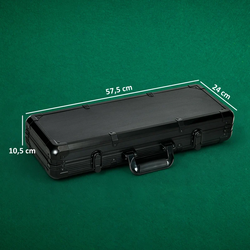Mallette de poker complète 57.5 x 24 x 10.5 cm 500 jetons et accessoires design épuré idéal tournoi en aluminium noir 21_0006653
