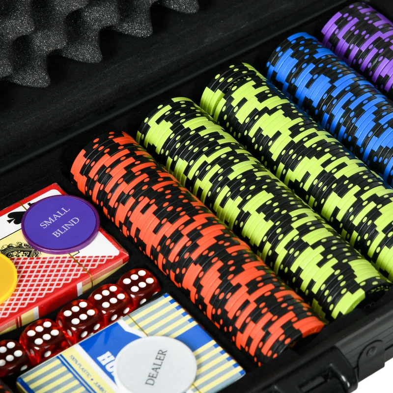 Mallette de poker complète 57.5 x 24 x 10.5 cm 500 jetons et accessoires design épuré idéal tournoi en aluminium noir 21_0006653