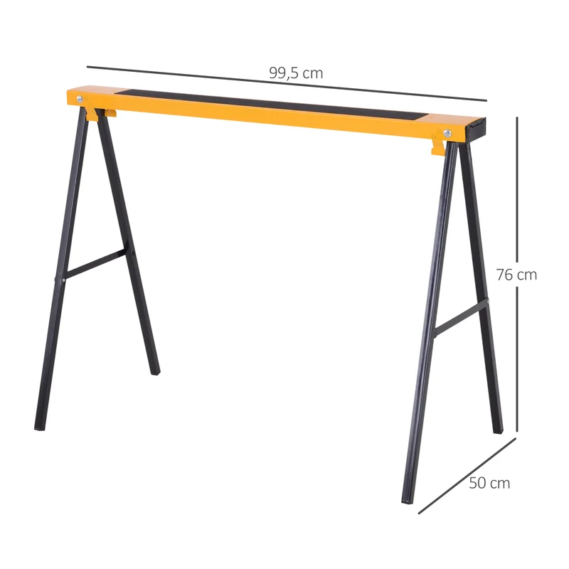 Lot de 2 tréteaux pliables 100 x 50 x 76 cm antidérapants stables pliage compact industriel contemporain en métal noir 21_0007116