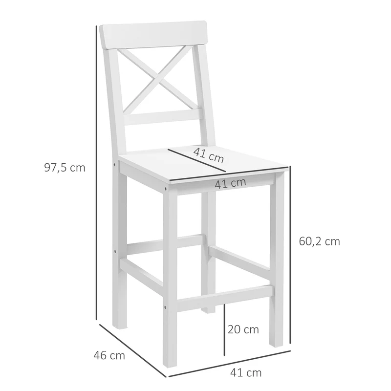 Lot de 2 chaises hautes de cuisine 41 x 46 x 97.5 cm dossier croix assise confortable rustique stables en bois blanc 21_0003229
