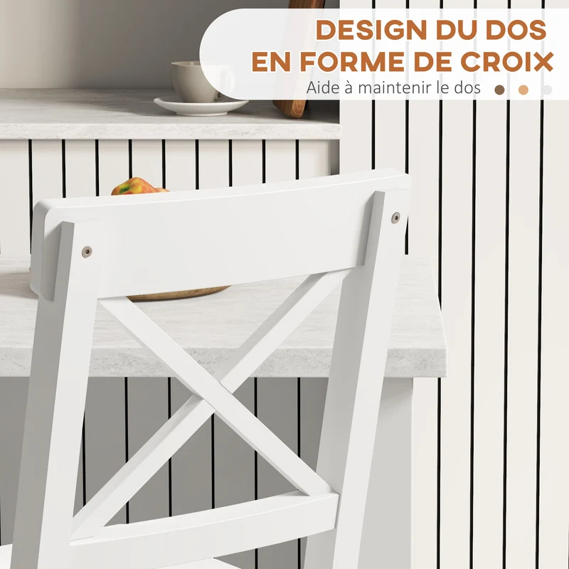 Lot de 2 chaises hautes de cuisine 41 x 46 x 97.5 cm dossier croix assise confortable rustique stables en bois blanc 21_0003229