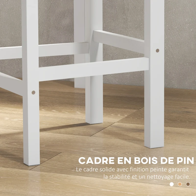 Lot de 2 chaises hautes de cuisine 41 x 46 x 97.5 cm dossier croix assise confortable rustique stables en bois blanc 21_0003229