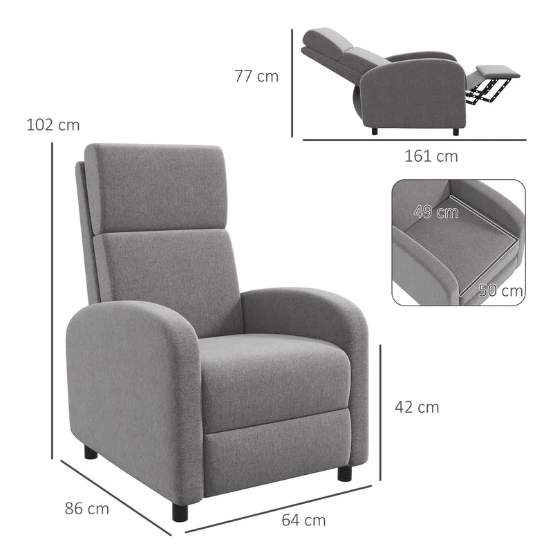 Fauteuil inclinable salon 64 x 86 x 102 cm repose-pieds intégré inclinaison 160° manuelle moderne en polyester gris 21_0003131