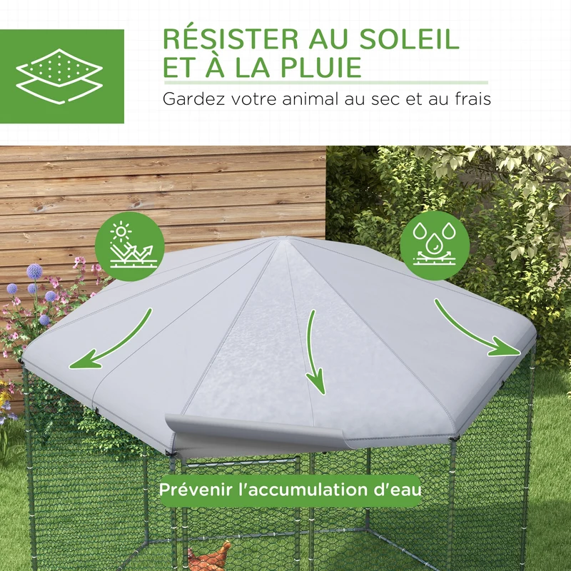 Enclos poulailler grillagé 280 x 245 x 246 cm protection sécurisée surface 5 m² espace abrité industriel en acier argent 21_0007971
