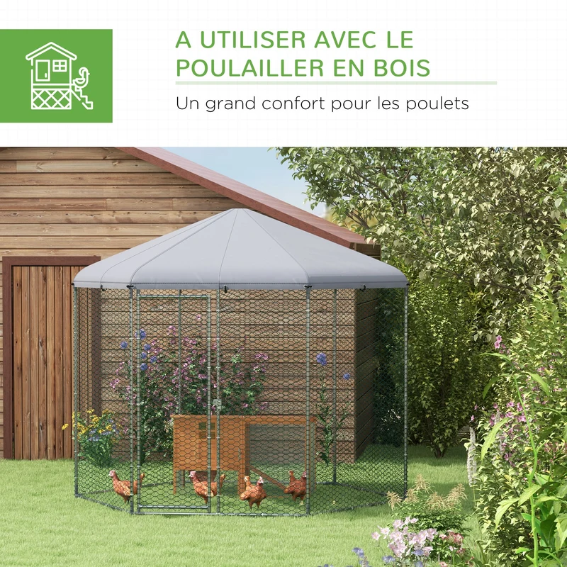 Enclos poulailler grillagé 280 x 245 x 246 cm protection sécurisée surface 5 m² espace abrité industriel en acier argent 21_0007971
