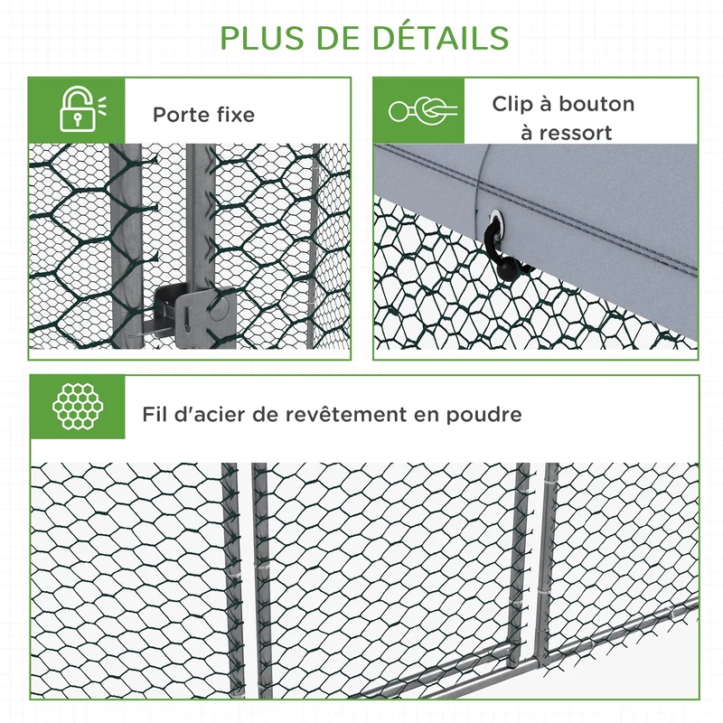 Enclos poulailler grillagé 280 x 245 x 246 cm protection sécurisée surface 5 m² espace abrité industriel en acier argent 21_0007971