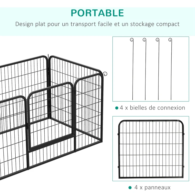 Enclos modulable pour chiens et petits animaux 125 x 125 x 70 cm pliable porte loquet moderne industriel en acier noir 21_0000799
