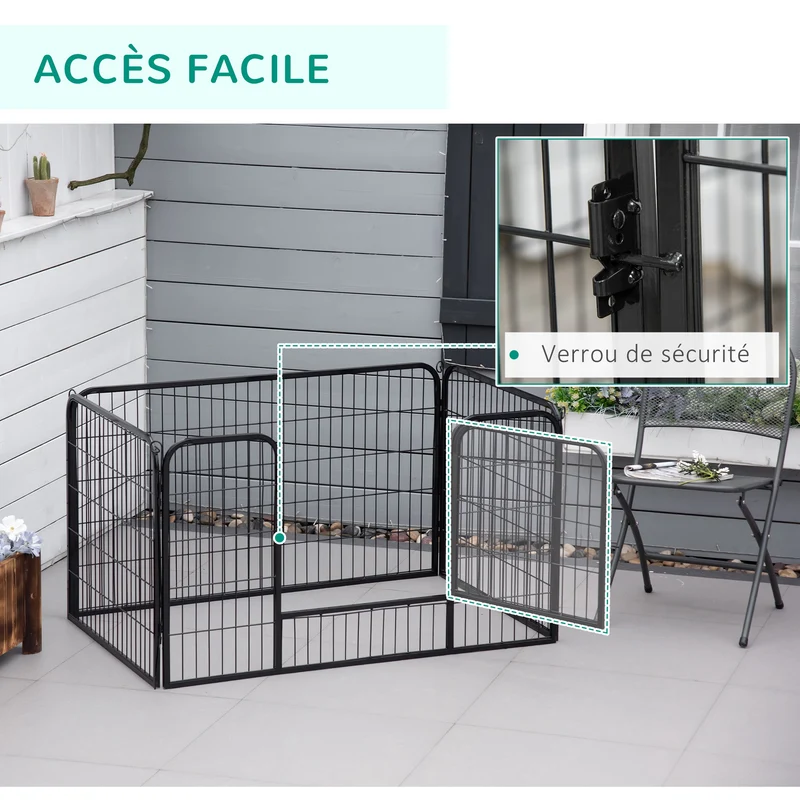 Enclos modulable pour chiens et petits animaux 125 x 125 x 70 cm pliable porte loquet moderne industriel en acier noir 21_0000799