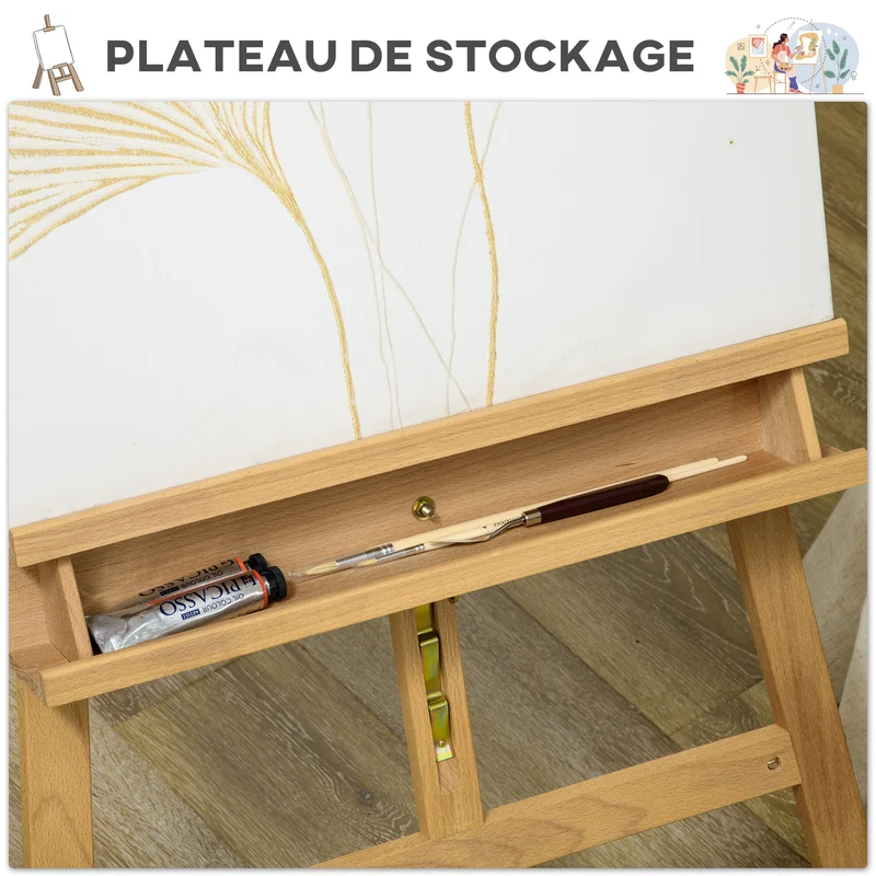 Chevalet de peinture sur pied 65 x 110 x 180-235 cm inclinaison 90-120° toile réglable stable épuré en bois naturel 21_0006107