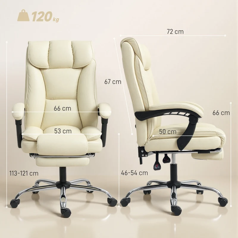 Chaise de bureau inclinable repose-pieds 66 x 72 x 121 cm inclinaison 155° design épuré salon en polyuréthane beige 21_0006327