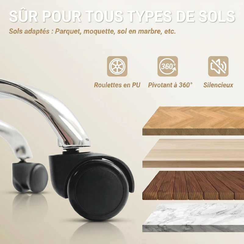 Chaise de bureau inclinable repose-pieds 66 x 72 x 121 cm inclinaison 155° design épuré salon en polyuréthane beige 21_0006327