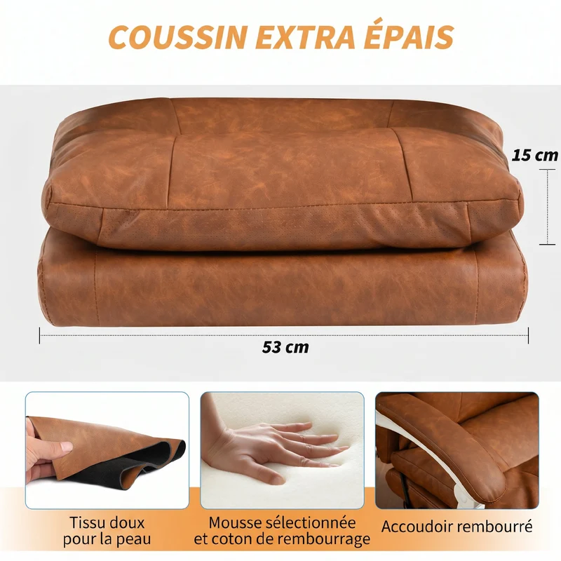 Chaise de bureau ergonomique 65 x 76 x 113-121 cm soutien lombaire gonflable inclinable design contemporain en PU marron 21_0006314