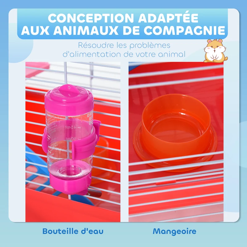 Cage pour hamster 2 niveaux 47 x 30 x 27 cm nettoyage facile poignée de transport moderne épuré cosy en métal blanc 21_0007906