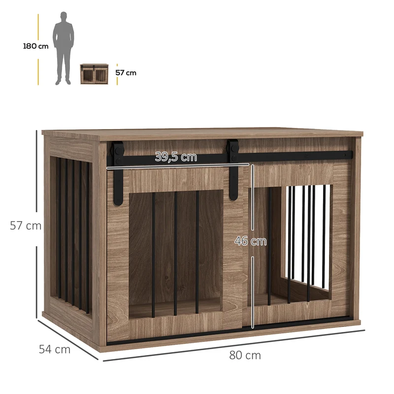 Cage pour chien intérieur porte coulissante 57 x 80 x 54 cm 2 en 1 meuble contemporain en panneau de particules marron 21_0007304