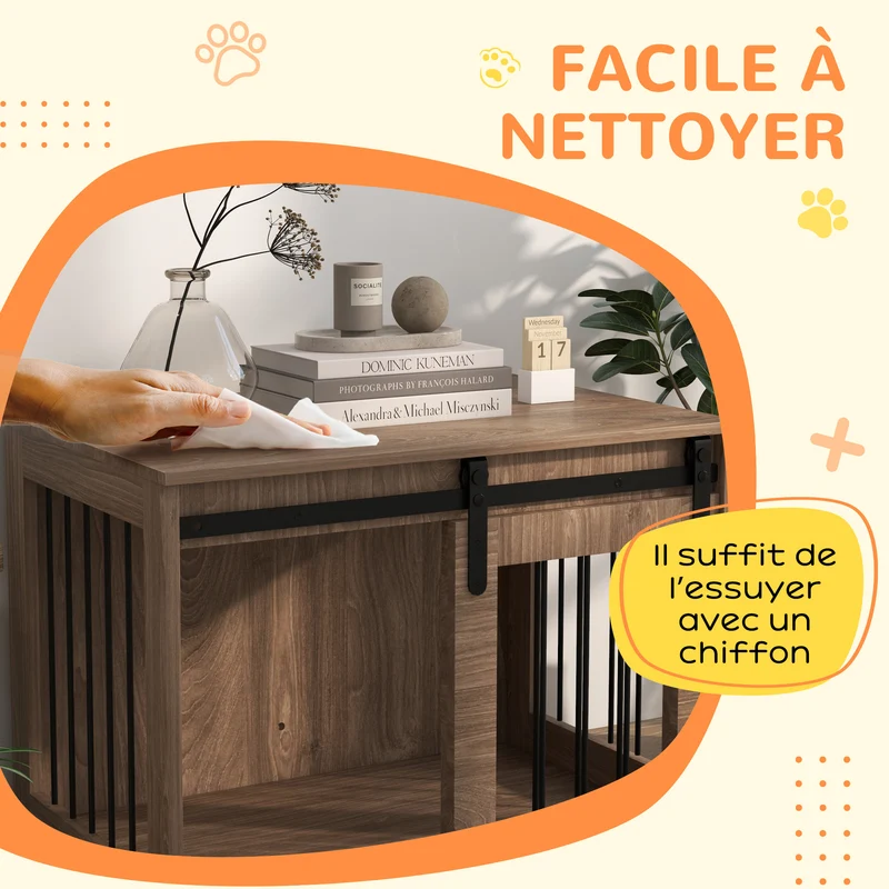 Cage pour chien intérieur porte coulissante 57 x 80 x 54 cm 2 en 1 meuble contemporain en panneau de particules marron 21_0007304