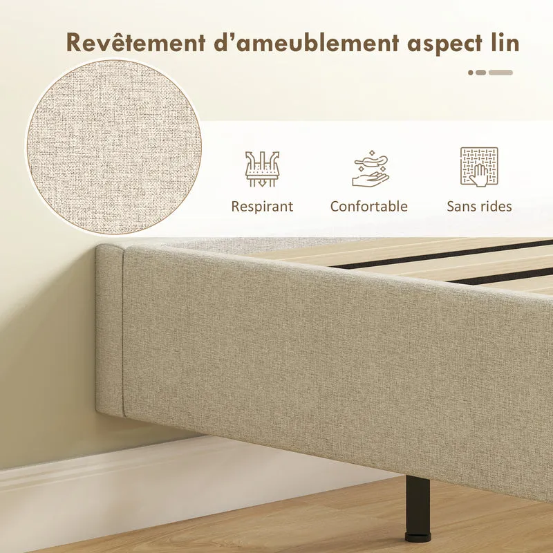 Cadre de lit flottant 191 x 142 x 27 cm éclairage coloré réglable sommier silencieux moderne épuré en polyester beige 21_0003770