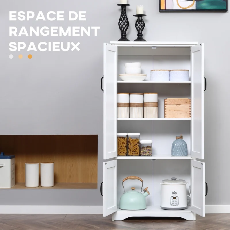 Buffet armoire de cuisine 60 x 30 x 123 cm 2 portes 3 étagères sécurisé contemporain épuré finition mate en MDF blanc 21_0002616