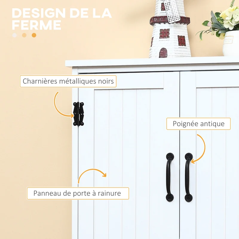 Buffet armoire de cuisine 60 x 30 x 123 cm 2 portes 3 étagères sécurisé contemporain épuré finition mate en MDF blanc 21_0002616