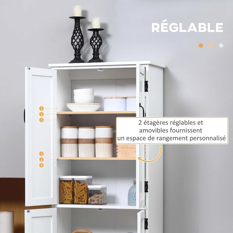 Buffet armoire de cuisine 60 x 30 x 123 cm 2 portes 3 étagères sécurisé contemporain épuré finition mate en MDF blanc 21_0002616