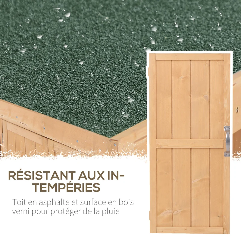 Armoire de jardin sur pied double porte 74 x 43 x 88 cm rangement optimisé toit relevable étanche rustique en bois beige 21_0004091