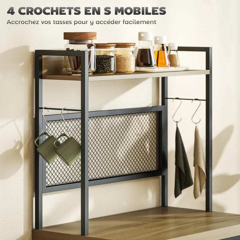 Armoire de cuisine avec comptoir pour micro-ondes et 3 tiroirs 60 x 40 x 132 cm rangement industriel en MDF bois naturel 21_0003280
